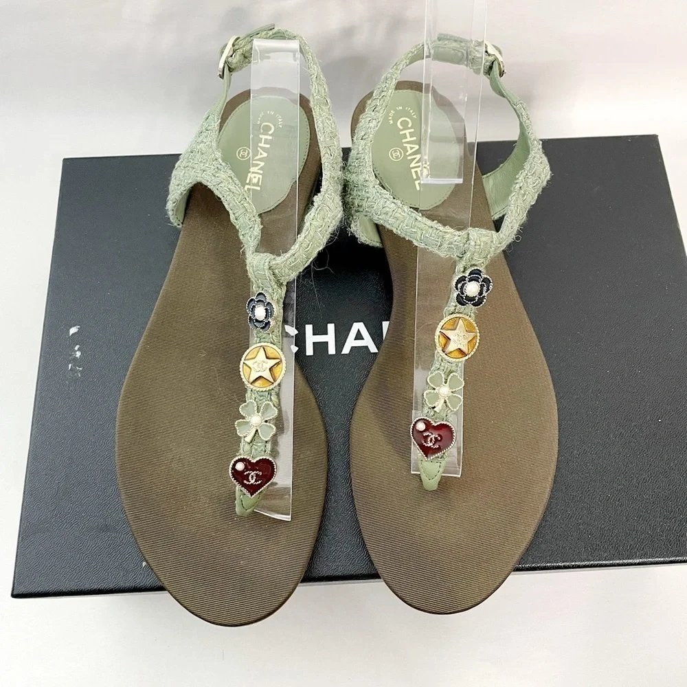 Chanel 17C CC Charm Tweed Sandals
